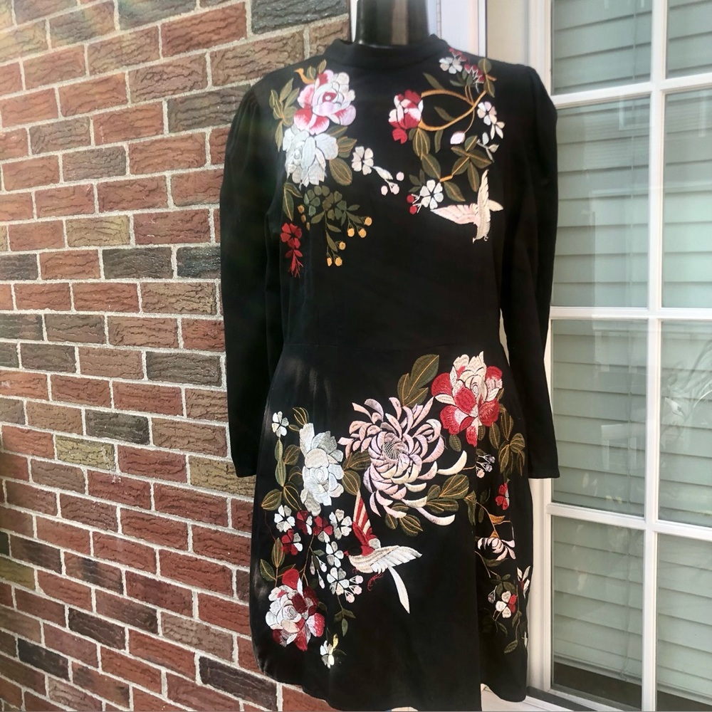 ZARA Floral Embroidered Cotton Dress